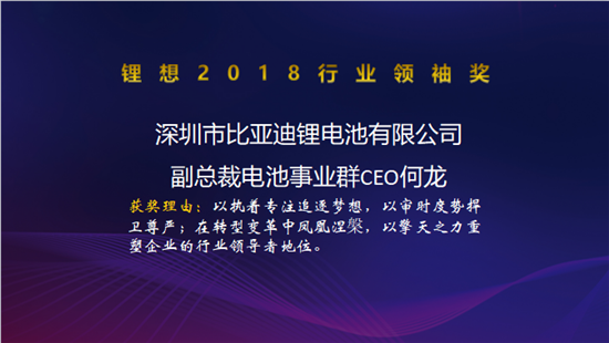 力神電池秦興才/比亞迪何龍/先導智能王燕清榮獲“鋰想2018行業領袖獎”